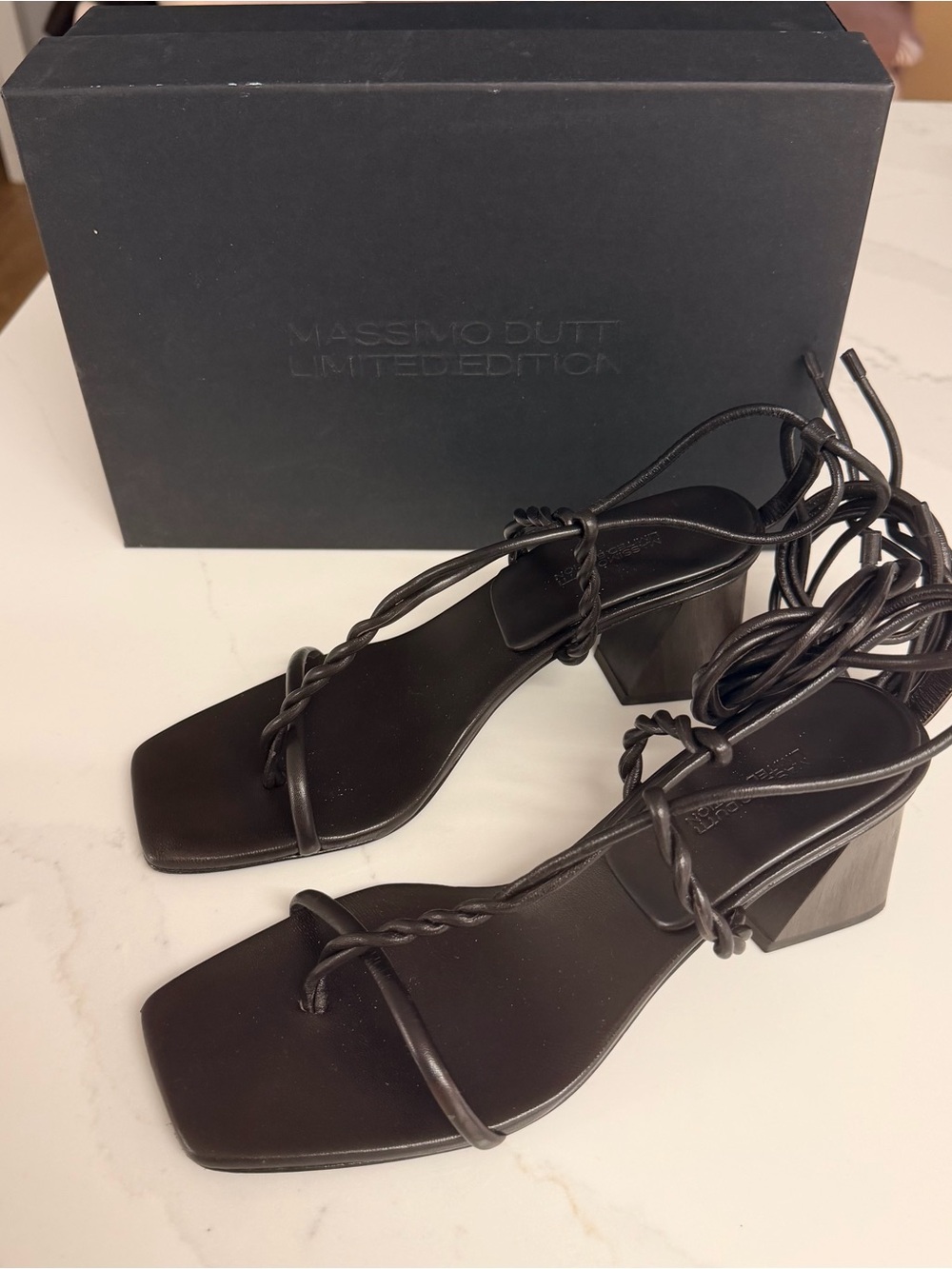 Massimo Dutti Black Braided Lace-Up Block Heel Sandals (8,5)